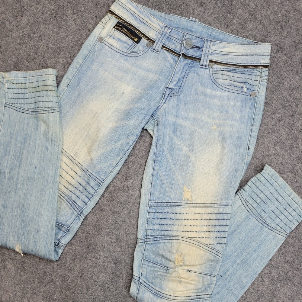 Pratts Jeans Womens 27 Blue Denim Casual Distressed Biker Skinny Leg Ankle Zip